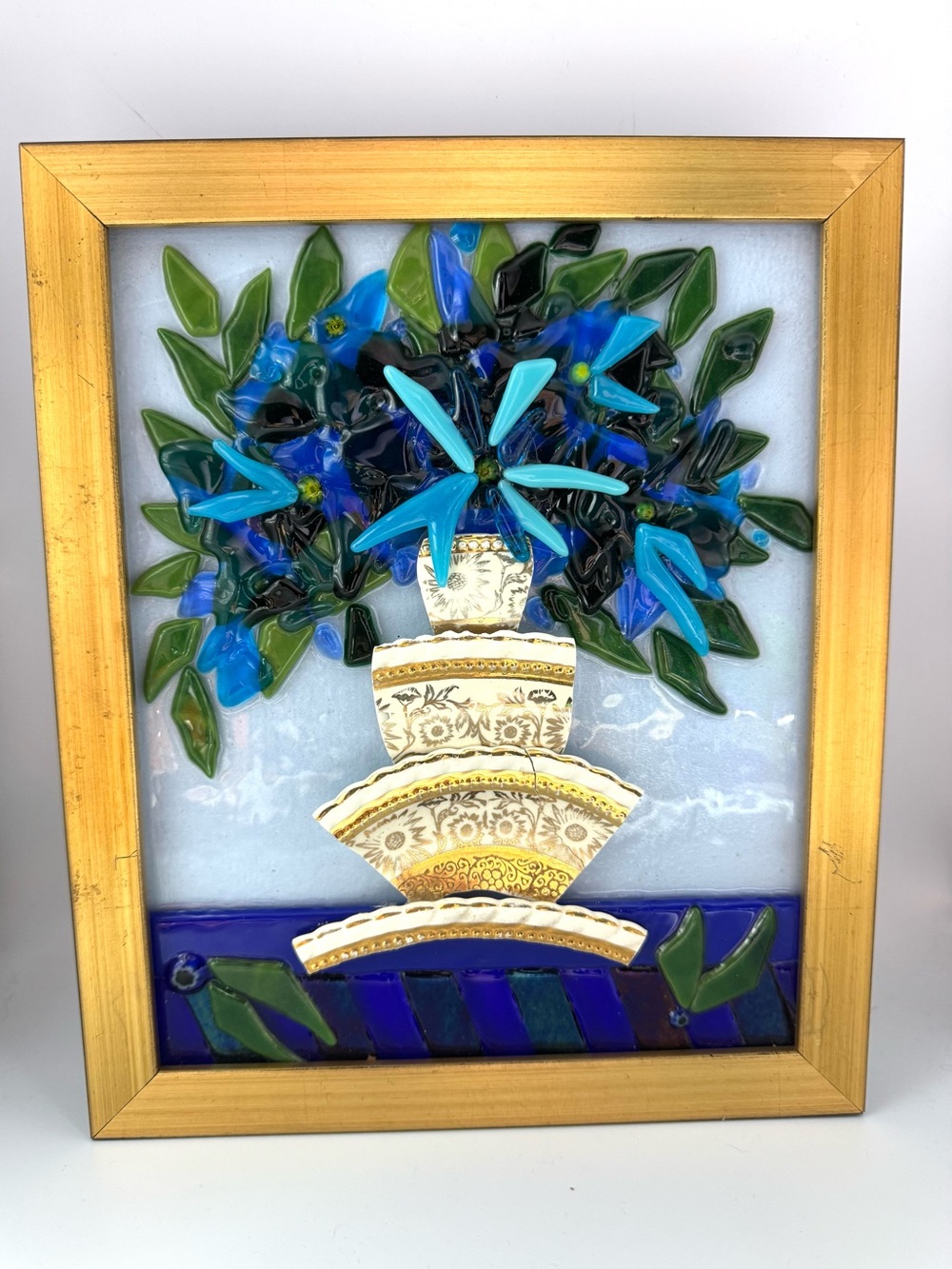 Glass Mosaic Tree Wall Art - Multicolor with Gold Frame